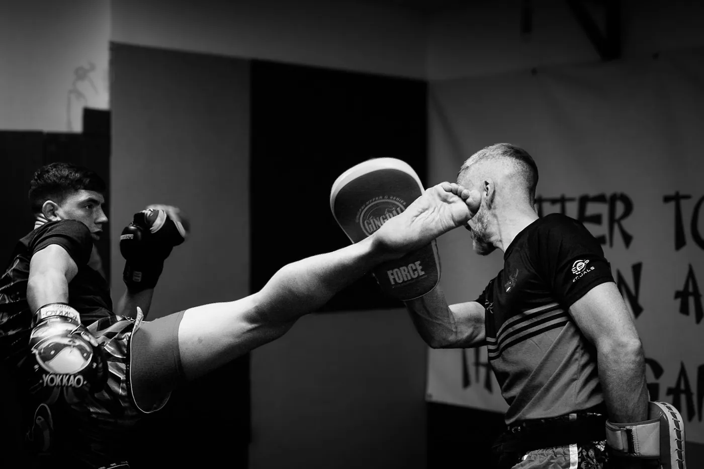 Adults training together in a kickboxing class